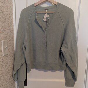 Free People Porta Cashmere Henley Sweater, NWT, Small Sage